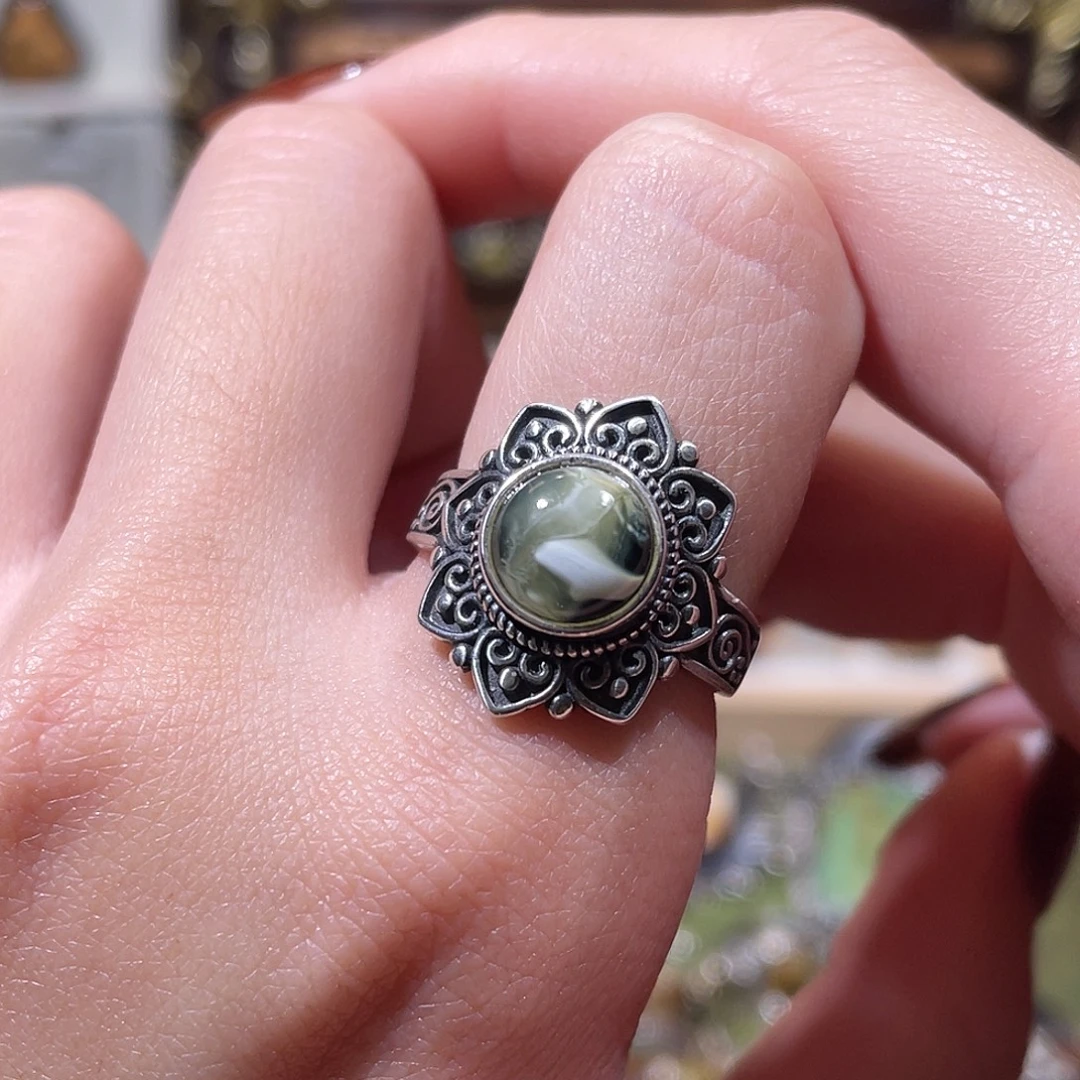 琥珀银S925镶嵌戒指