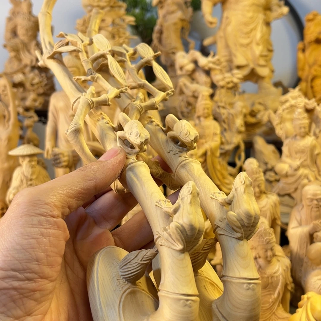 剑***雕木小叶黄杨木30长竹节青蛙笔架2个