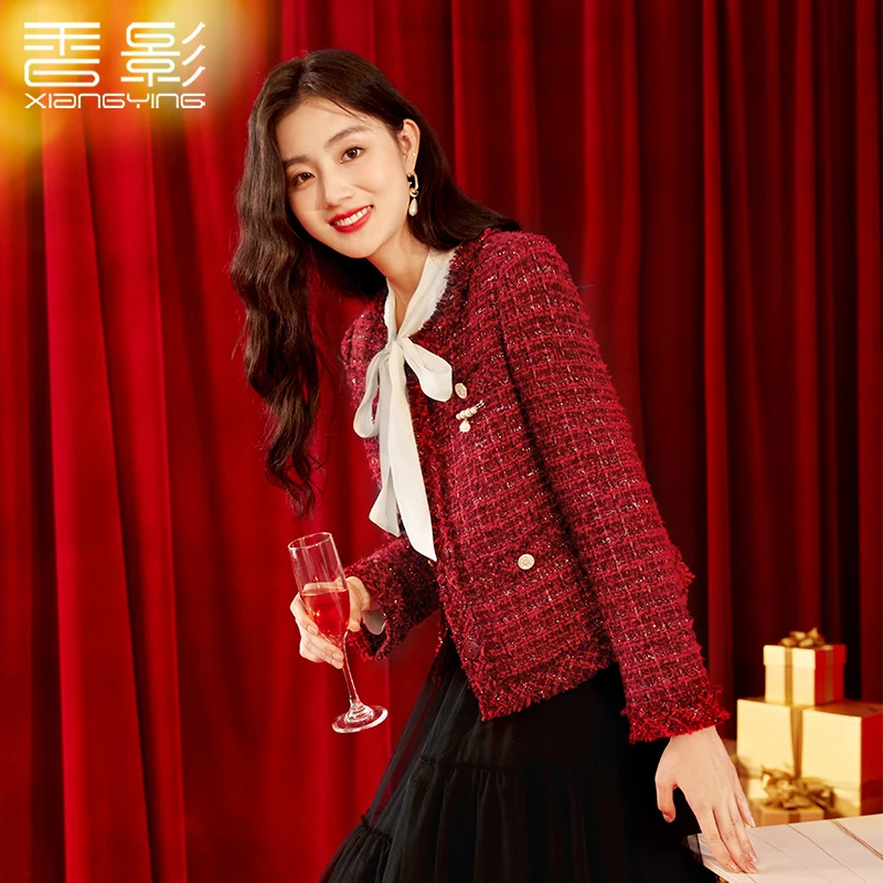 J833317短外套 香影红色小香风外套女短款2024秋冬新款时尚高级感