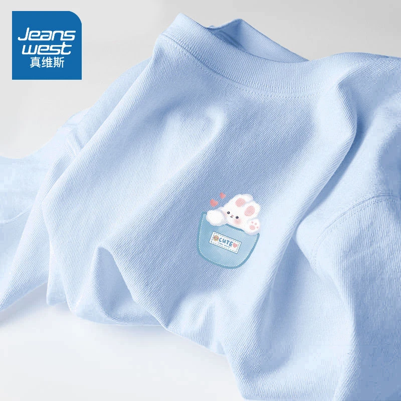 真维斯夏季新款洋气短袖t恤女韩系全棉上衣t恤短袖女小个子穿搭