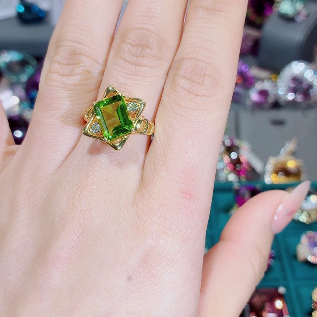 橄榄石戒指银S925镶嵌戒指