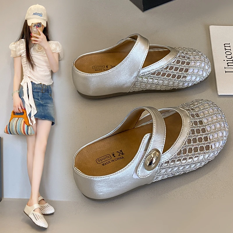 增高5cm包头半拖鞋女夏外穿新款拖鞋夏季配裙子厚底鞋爆款凉拖鞋