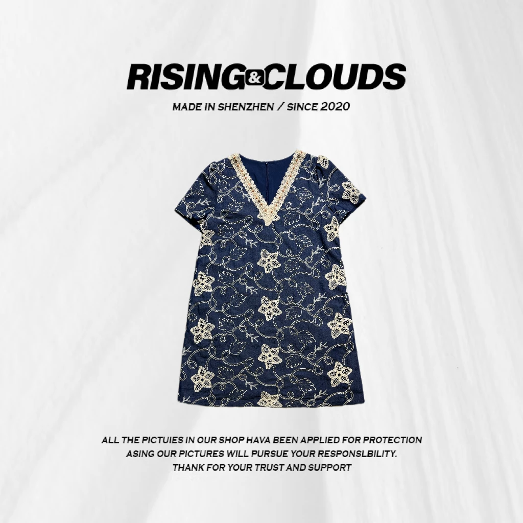 RISING&CLOUDS莎莎【芋芋素茶】夏季短袖显瘦时尚印花连衣裙070018