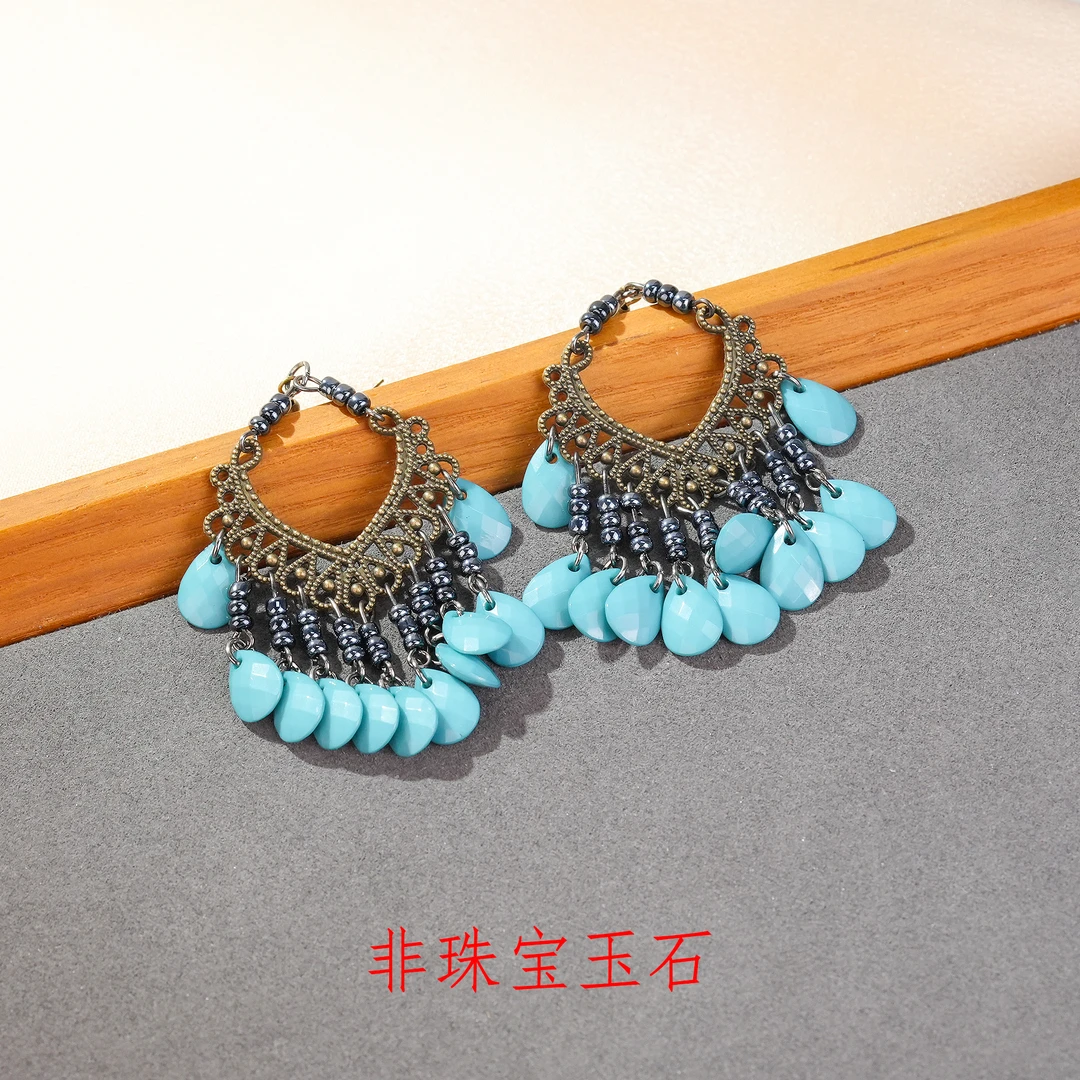 铜合金耳饰 气质时尚百搭复古古风欧美长款民族风耳环夸张-饰品