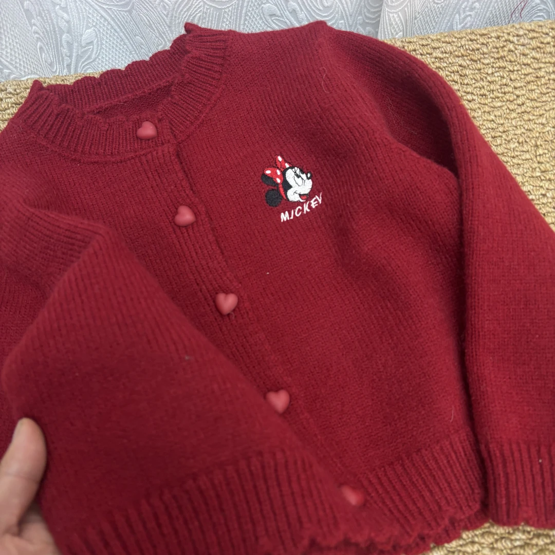 红色爱心扣米尼头毛衣
