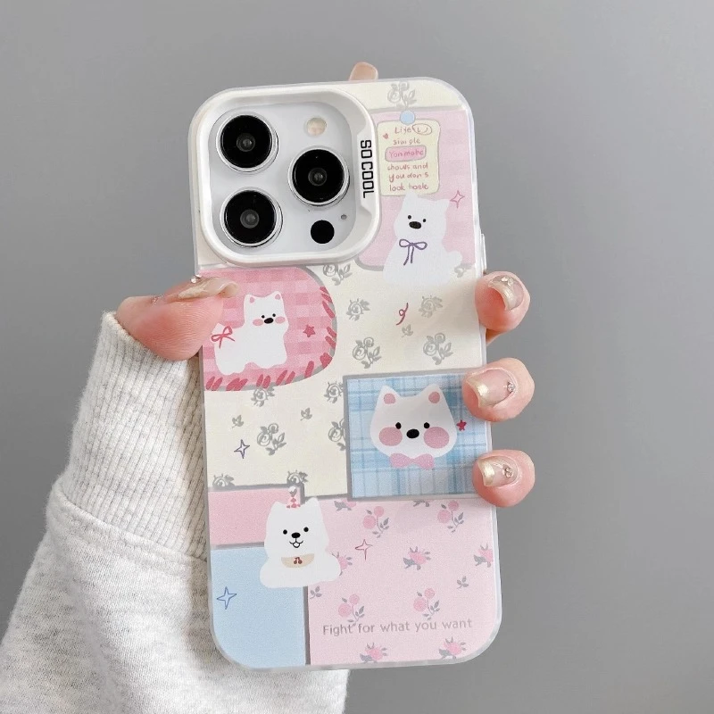 花朵小狗适用苹果16promax手机壳简约iphone16p保护套15pro高级感