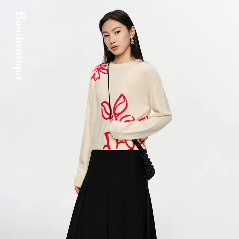 Bouthentique编织绣工艺毛绒混纺纱线毛织套头衫225111F2Z17