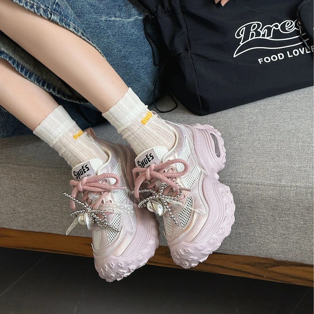 【格雷系8566】6cm GC夏季单网超轻时尚擦色厚底老爹鞋/25AD8566F