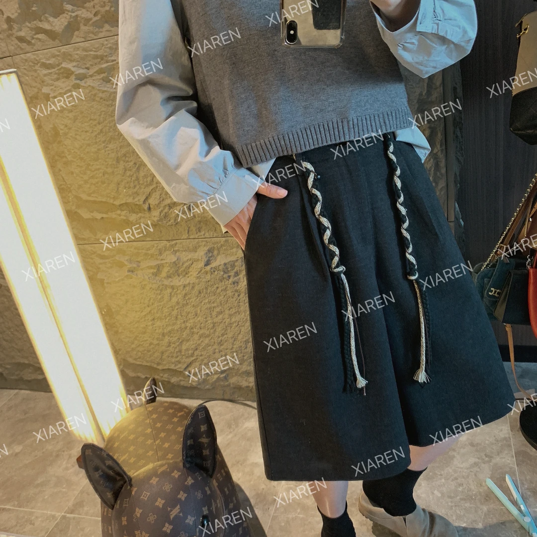 XIAREN【编绳腰带五分休闲裤】秋季新款时尚洋气百搭女装出游服装女