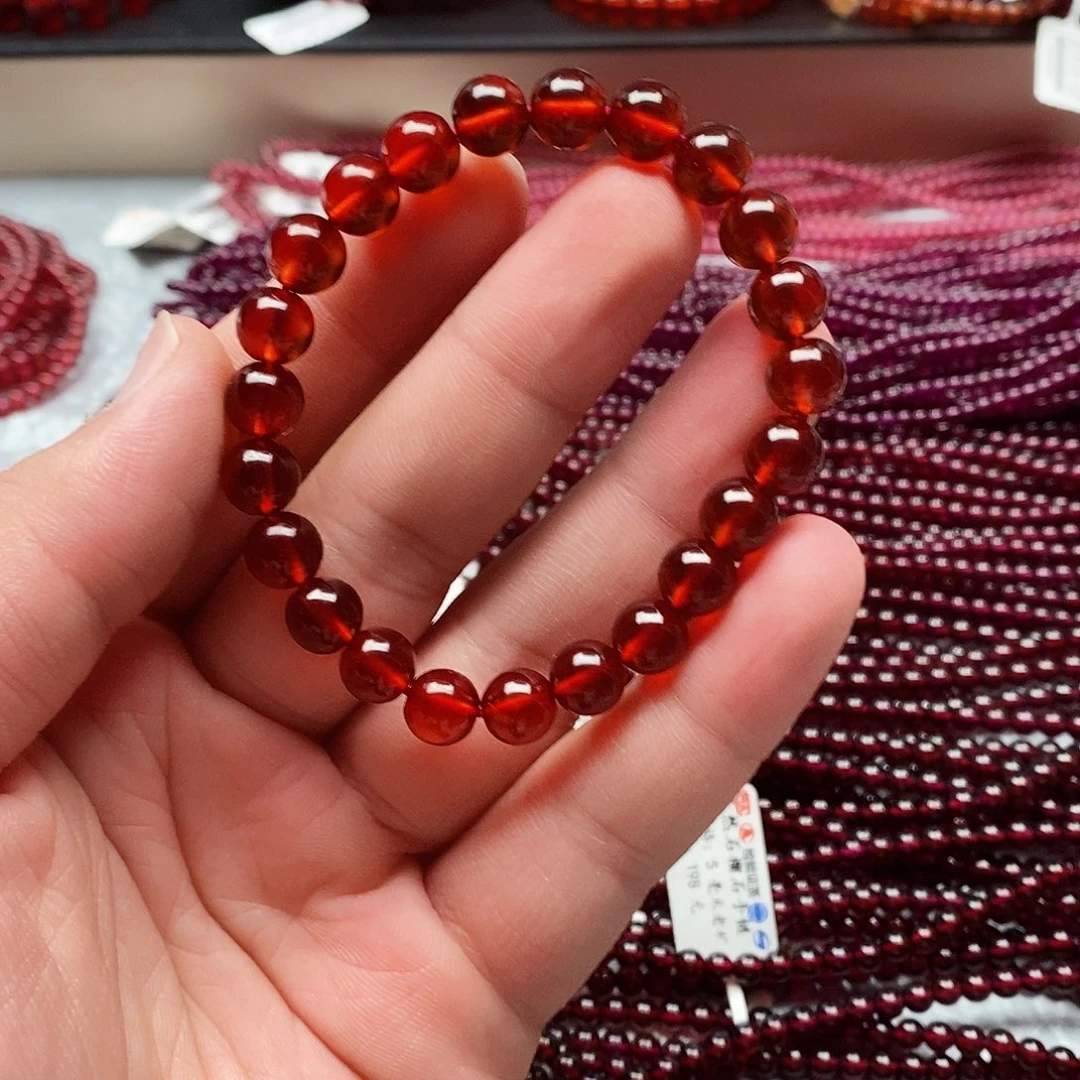 手链未镶嵌石榴石8.3mm毕业级橙红色