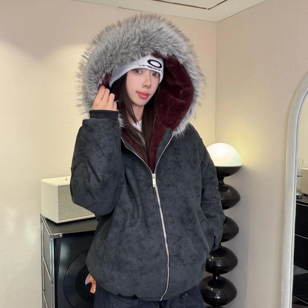 【甄选高品质 超级破价 二代软皮】大毛领连帽皮衣夹克外套冬季