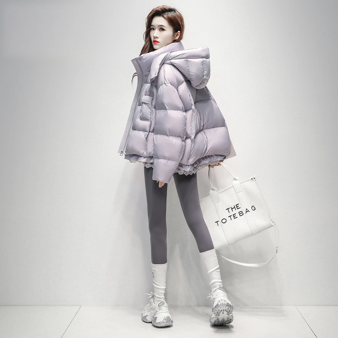 时尚韩版休闲短款羽绒服女2025冬季上新短款洋气连帽防风鸭绒外套