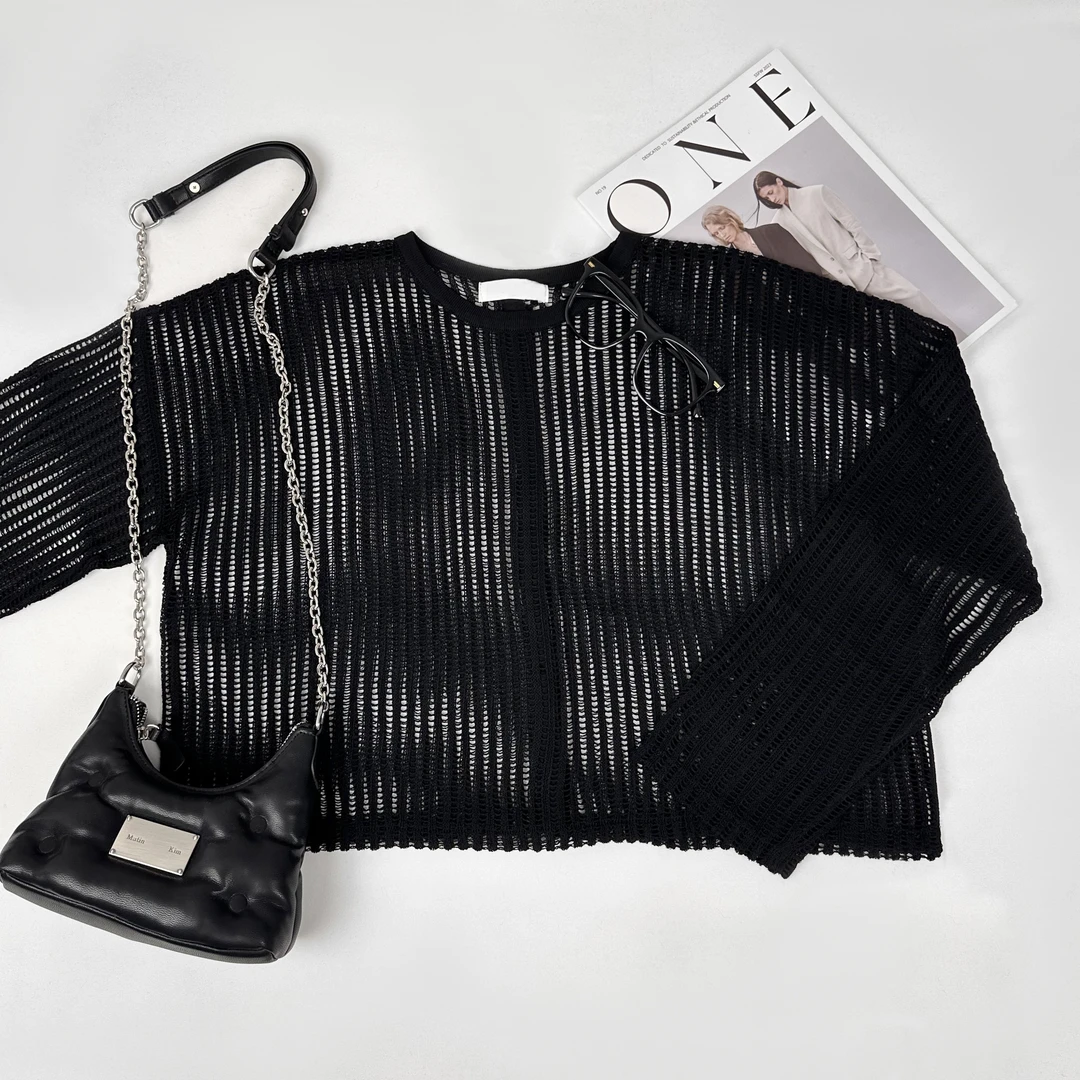 夏季新款透气镂空长袖针织衫MY00077