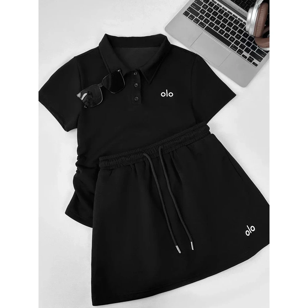 休闲风翻领短袖上衣裙子套装女2025年夏季新款百搭时尚舒适两件套