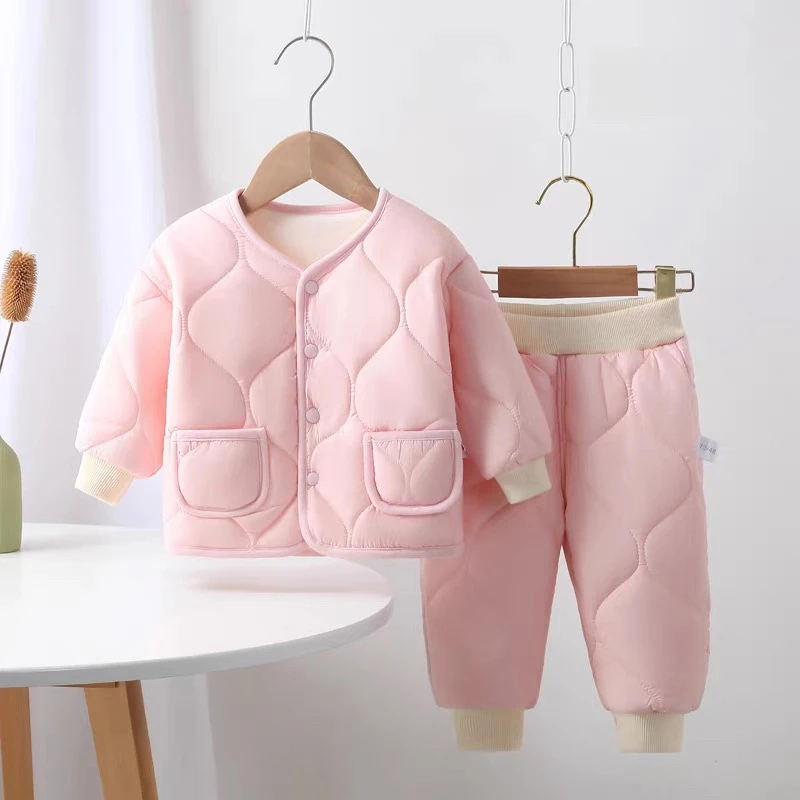 【简约夹棉套装】儿童休闲棉服套装儿童加绒棉服套装秋冬季夹棉衣服