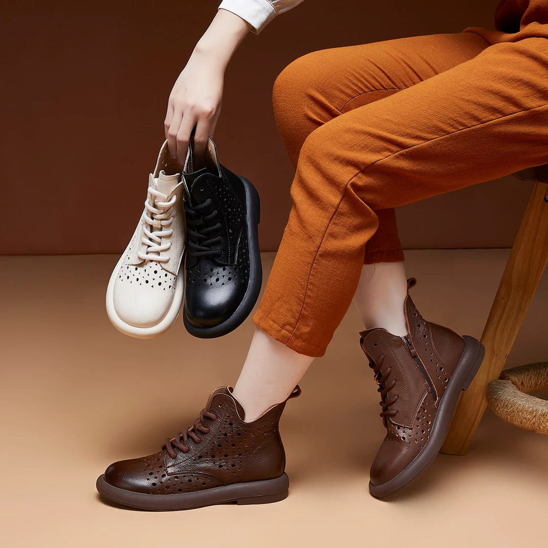 |惊喜-10355L|马丁靴头层牛皮平口六口擦色侧拉链中筒靴中性