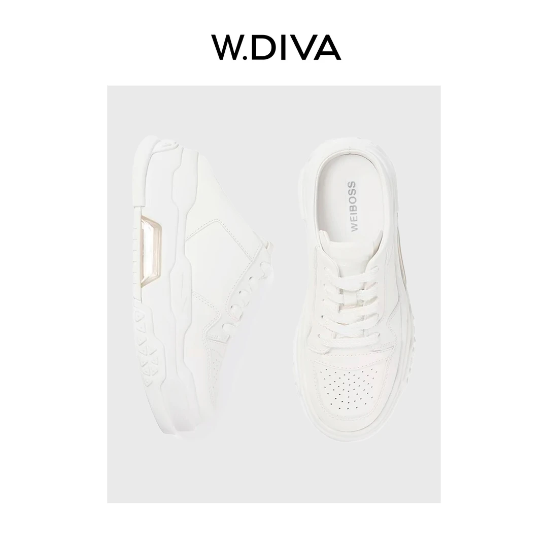 W.Diva【漫步星光】透气厚底白色运动低帮休闲鞋纯欲慵懒0X01S0018