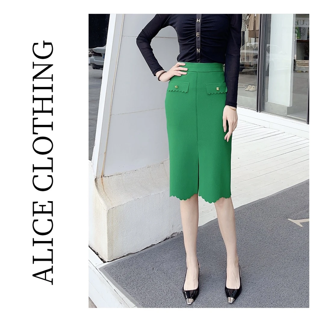 3爱丽丝半身裙女气质高腰时尚半裙时髦前开叉优雅显瘦 P163976