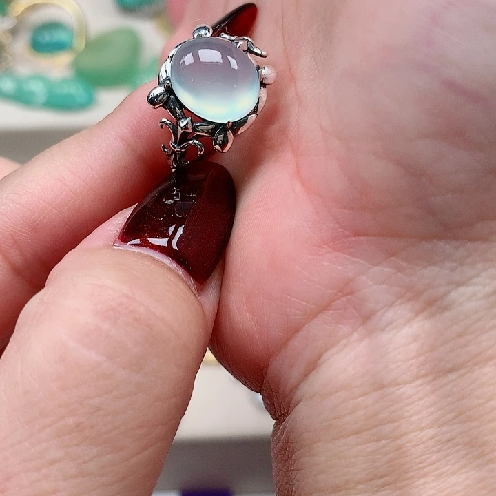 蛇纹石玉戒指银S925镶嵌