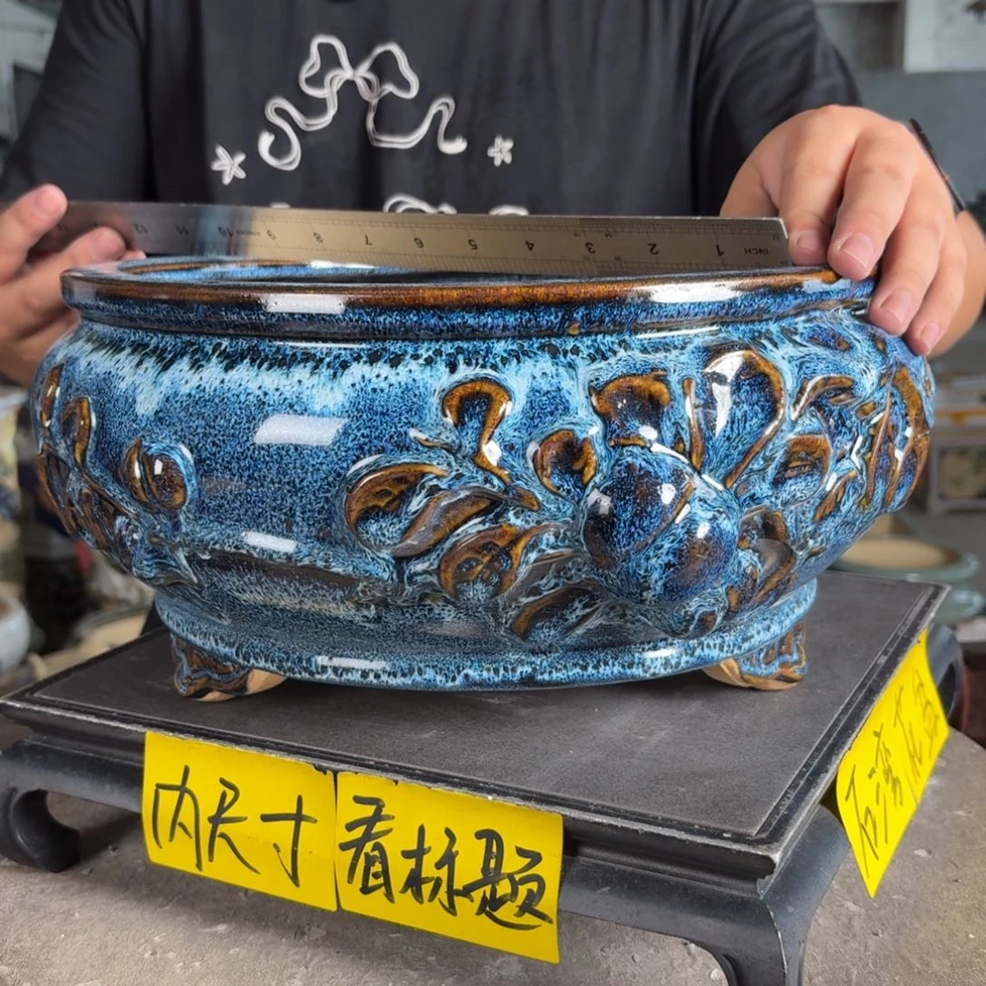 。一风堂石湾花盆 盆口变形 内26*12