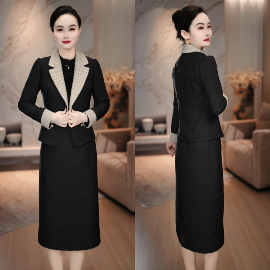外套+连衣裙2025秋冬新款优雅大气时尚显瘦减龄加厚套装裙M-5XL