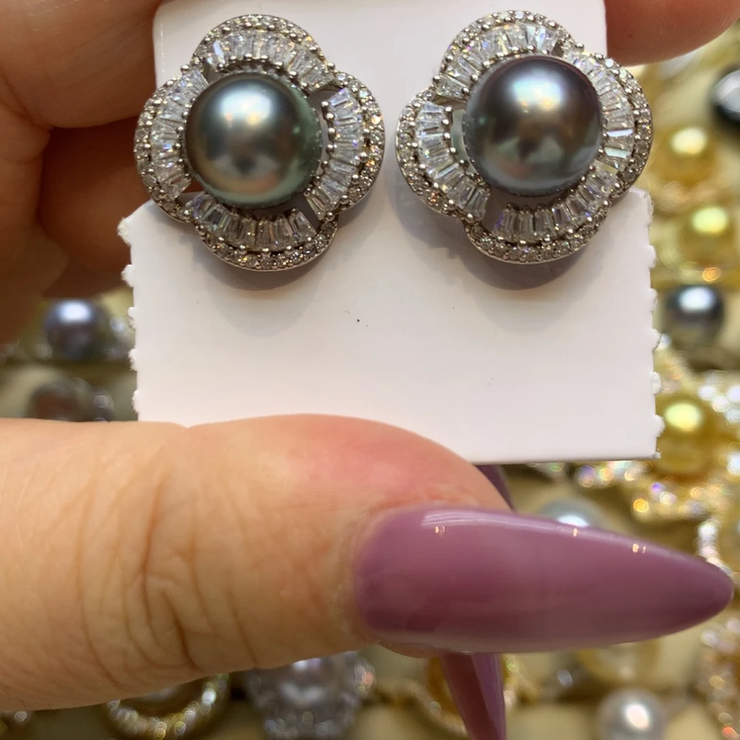 银S925镶嵌耳饰海水珍珠