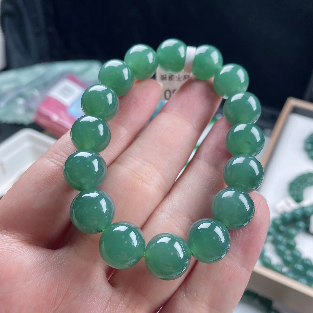 天然A货翡翠珠卡13天空蓝男女老坑满色冰绿单圈蓝水大卡手串