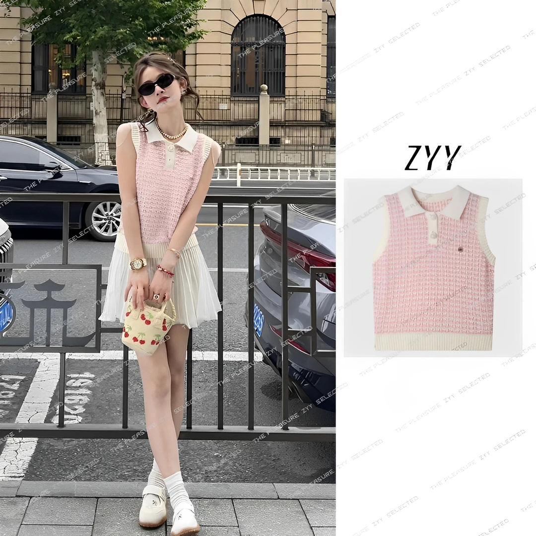 ZYY【杜塞橱窗】2025S/S新品夏季无袖千金风撞色针织衫X25XZZ01169