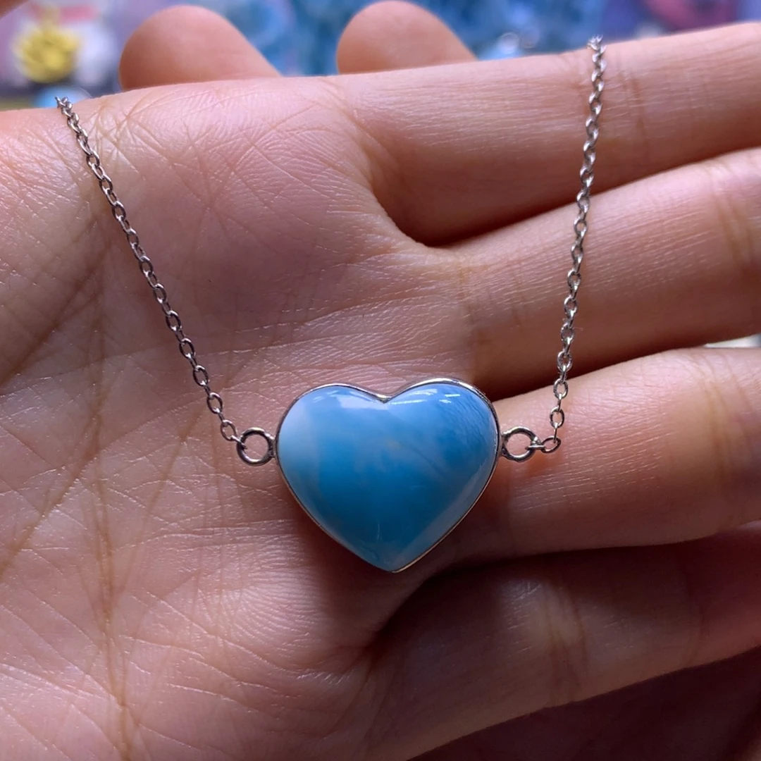 针钠钙石（海纹石）银S925镶嵌手链爱心手链色差略异