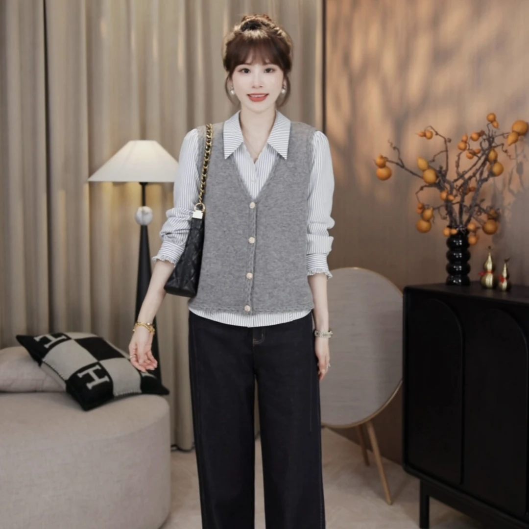 LMENY“鱼骨金扣马甲”灰常好搭~100绵羊毛V领单排金扣马甲25CM018