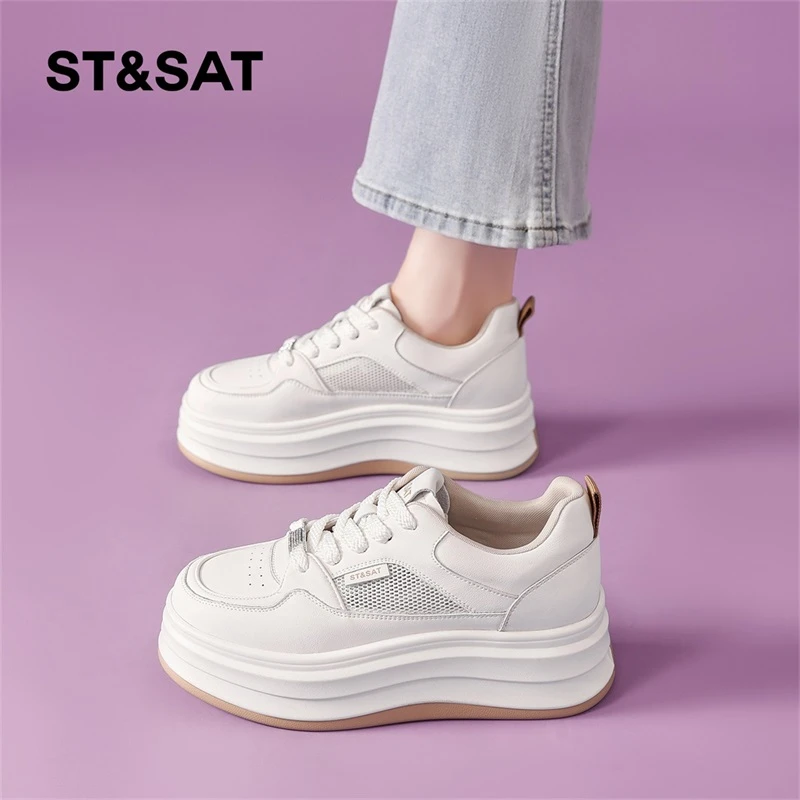 星期六小白鞋女2025夏季新款女款爆款夏天百搭厚底薄款透气运动鞋