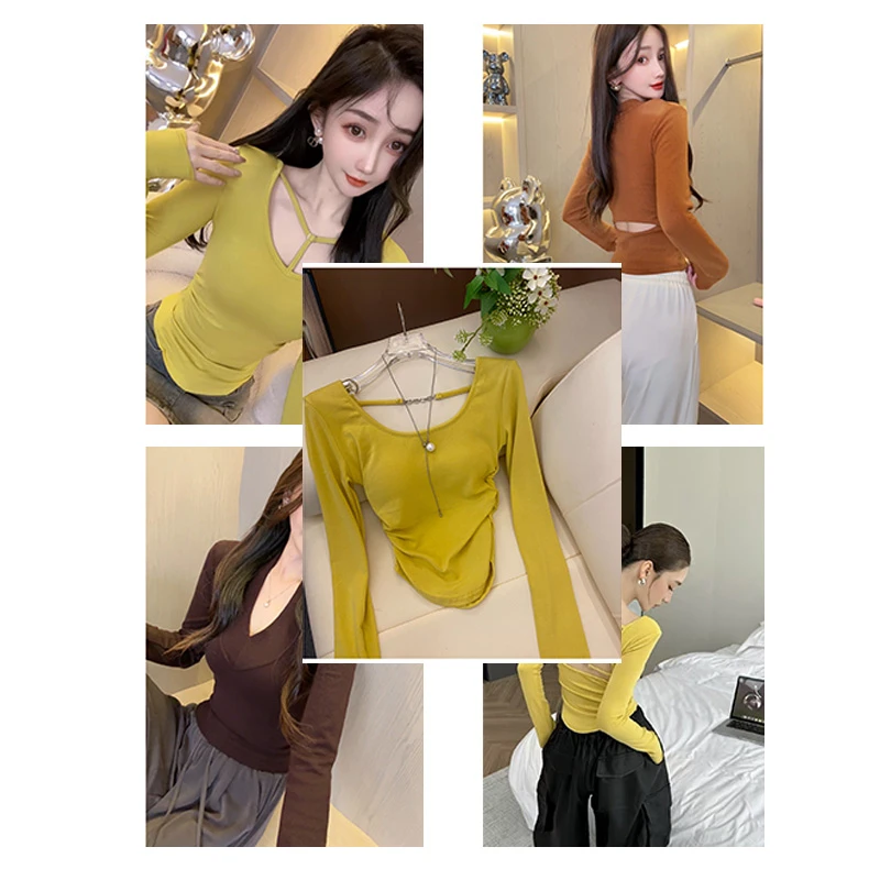 【奈奈600-610好多款】2025秋装新品长袖T恤女显瘦圆领