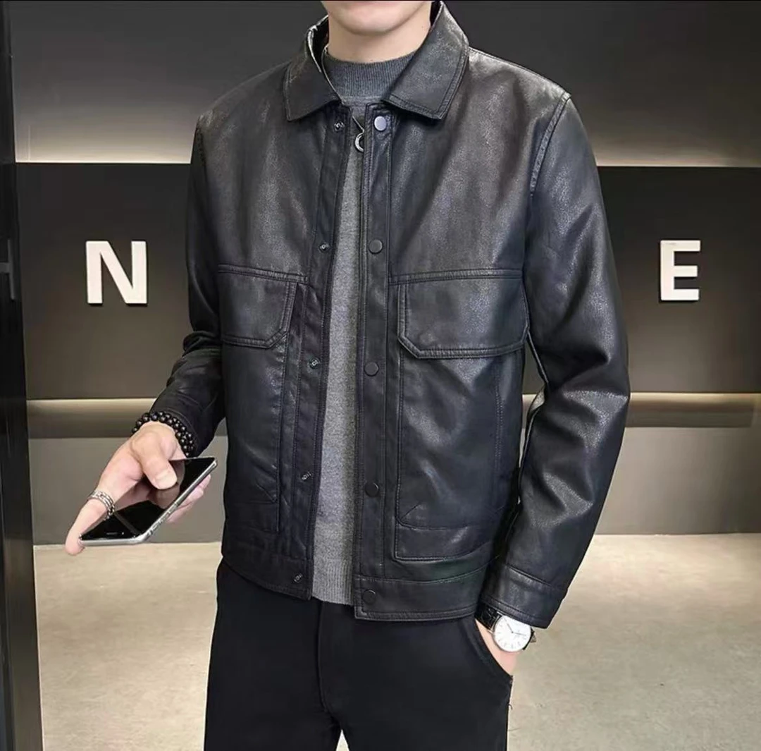 【富哥推荐3646881】秋冬翻领机车皮衣