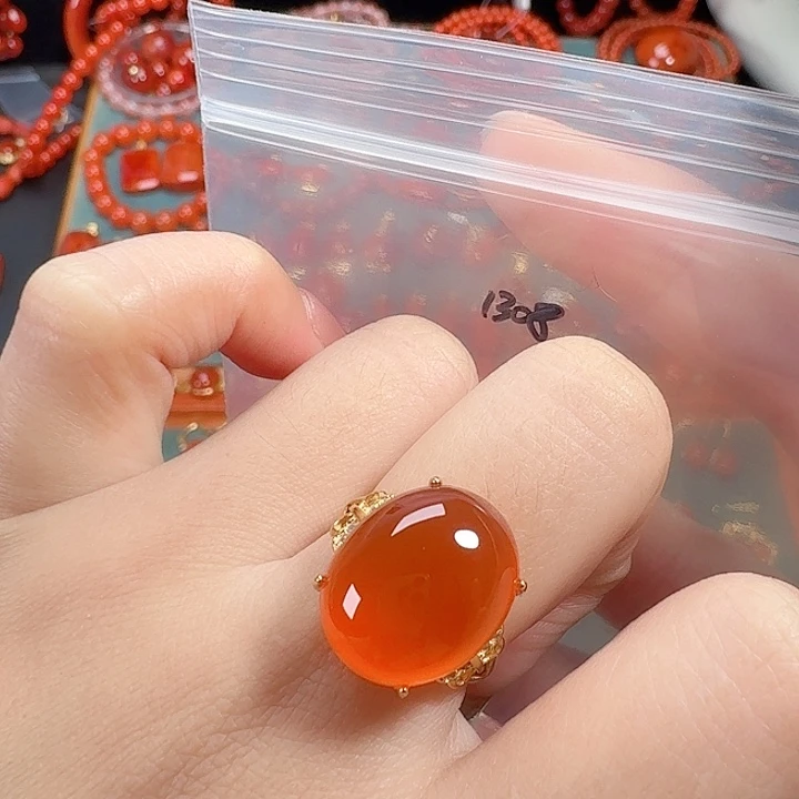 南红玛瑙银S925镶嵌戒指