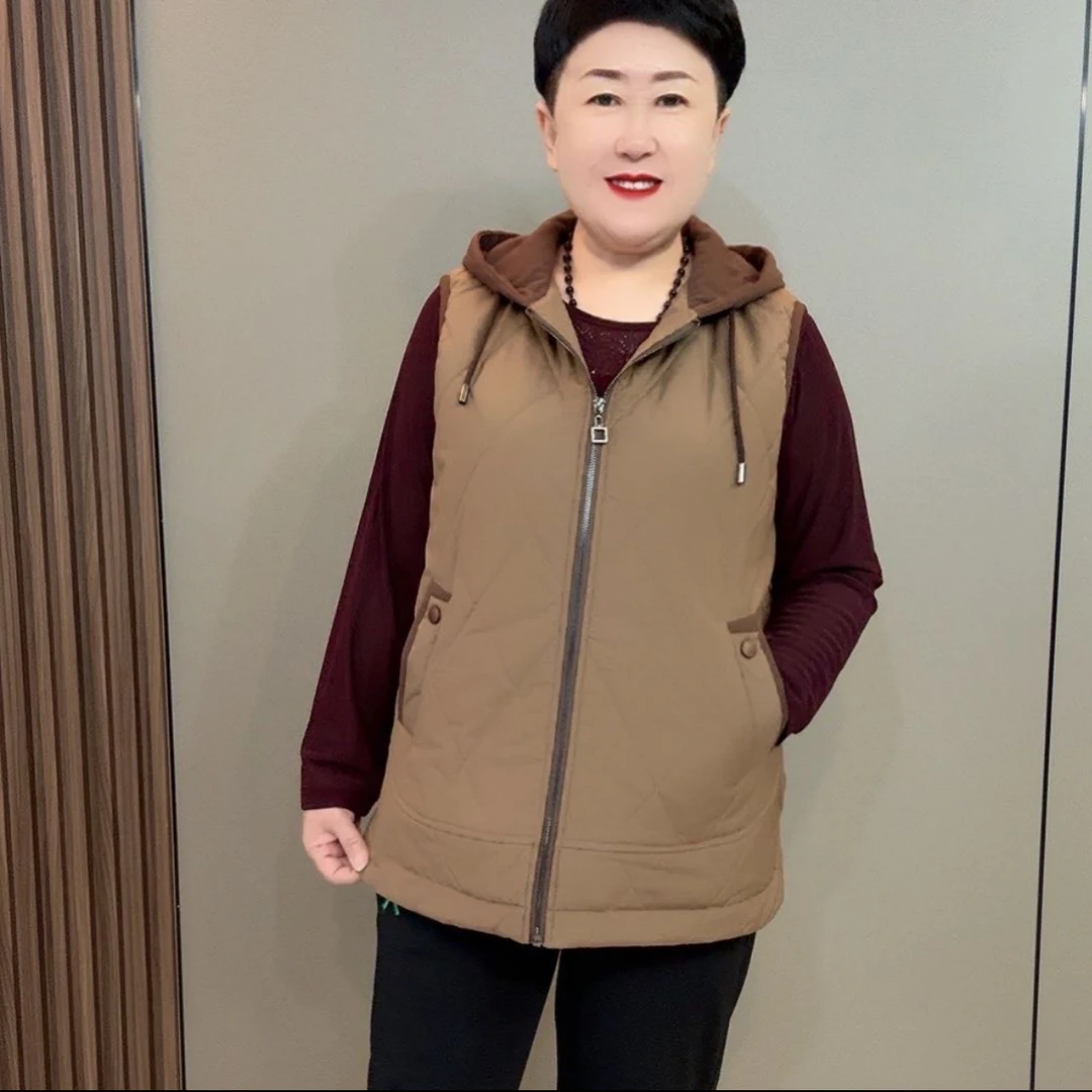 3667梵#大码时尚工字型款拉链连帽拼女棉马甲保暖女士