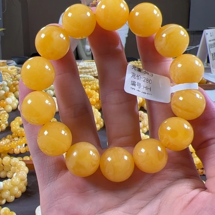 手串琥珀未镶嵌16mm+精工圆珠焦皮同料蜜蜡手串hh