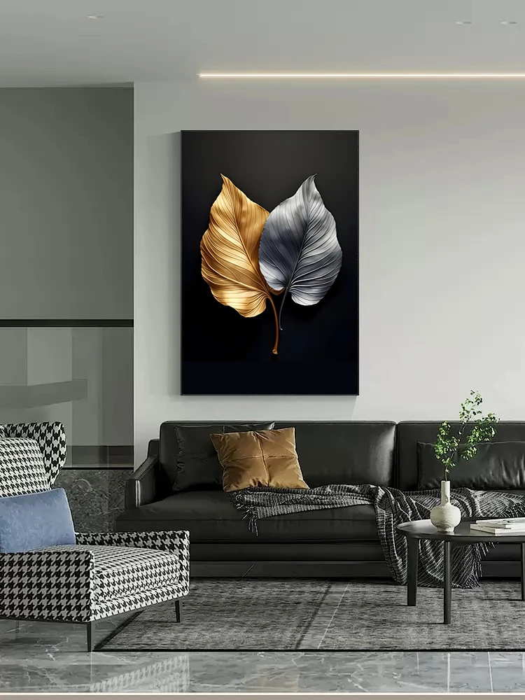 【金枝玉叶】客厅玄关砂岩肌理画，铝合金边框，黑色加厚木纹背板