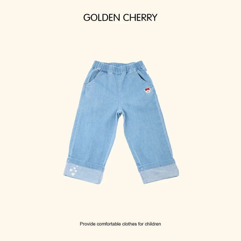 6【金樱桃Golden cherry】儿童红蝴蝶结小熊刺绣爱心牛仔裤JYT1040