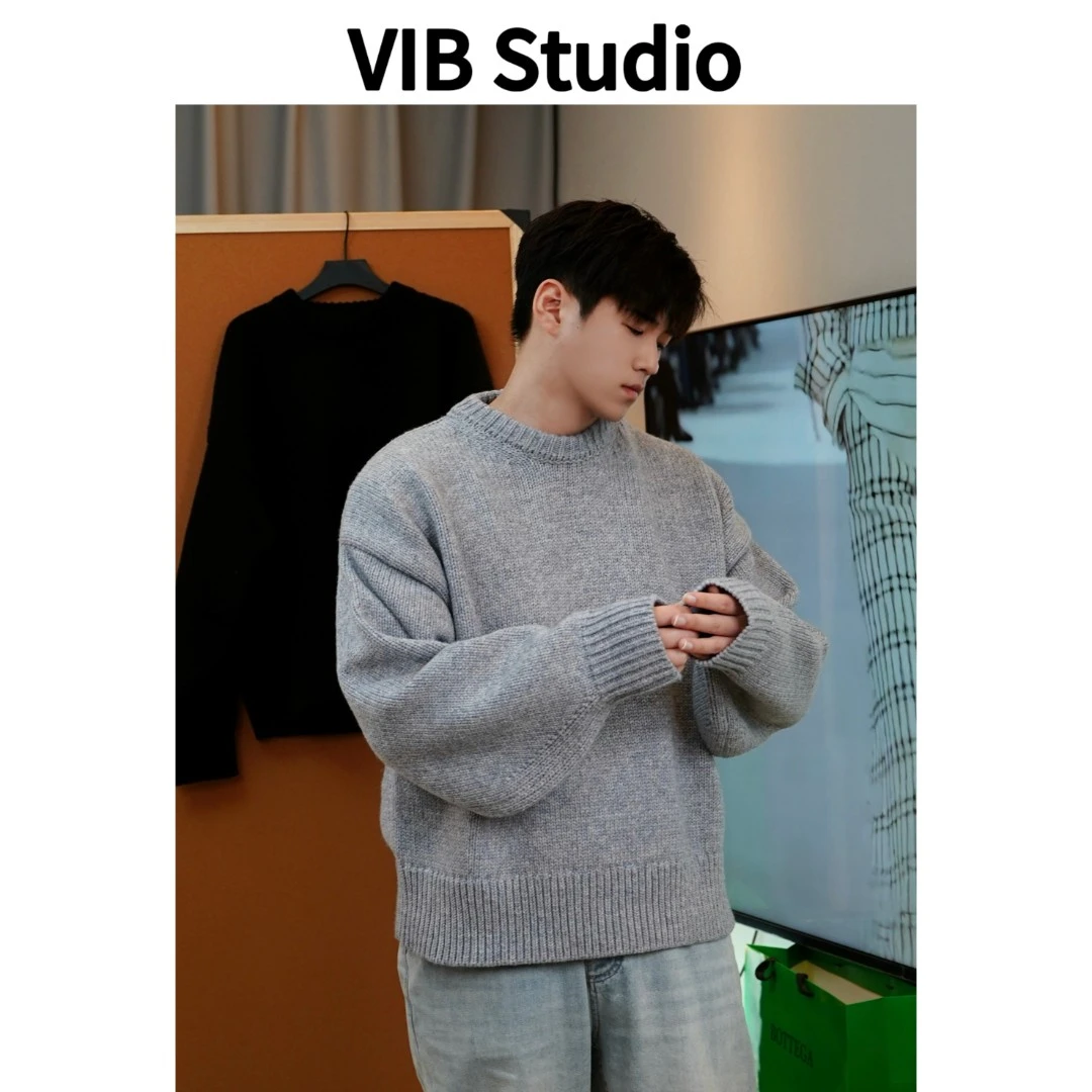 【原版开发】24FW原厂羊毛纱线针织阔版弯刀袖基础厚款毛衣男女同款