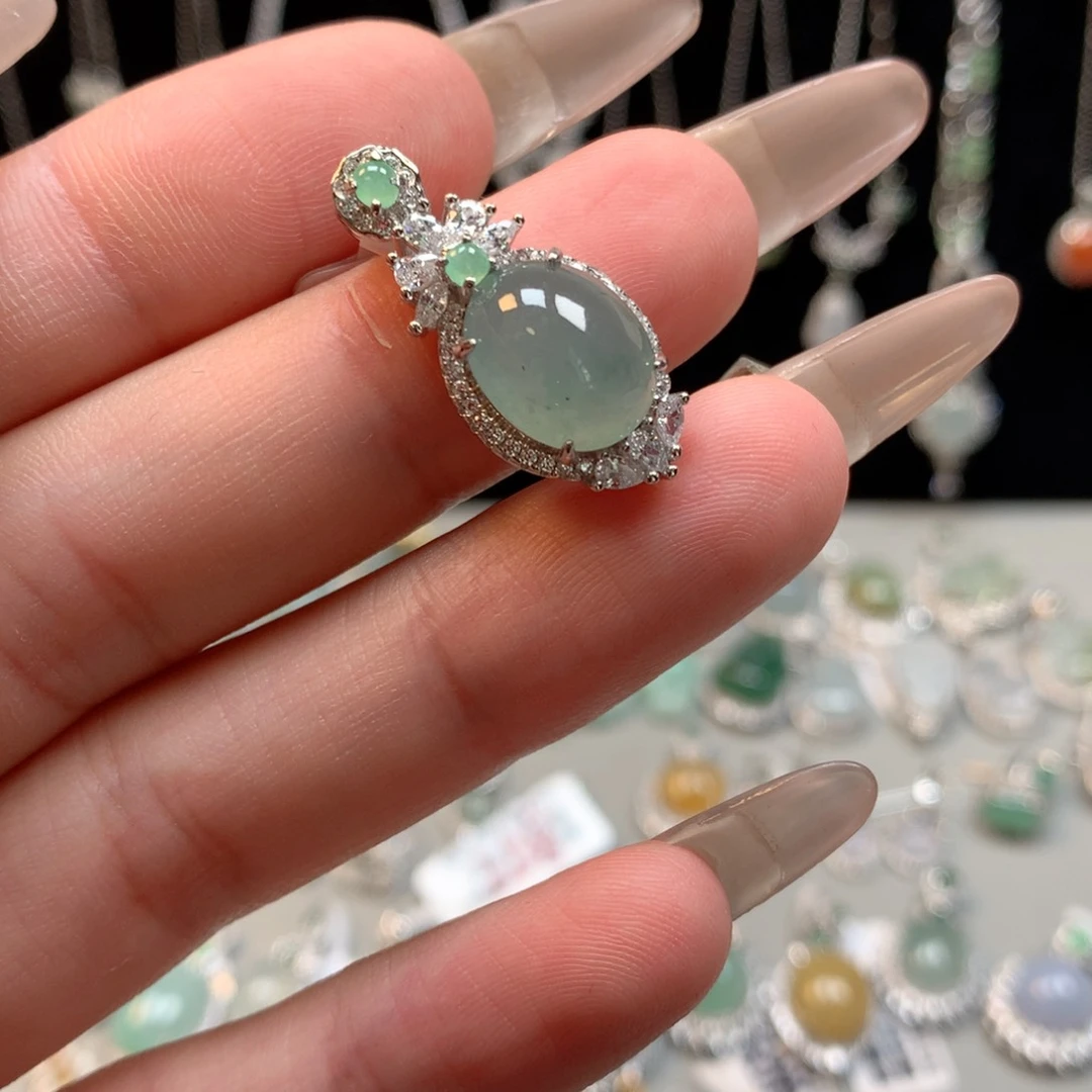 翡翠银S925镶嵌颈饰吊坠