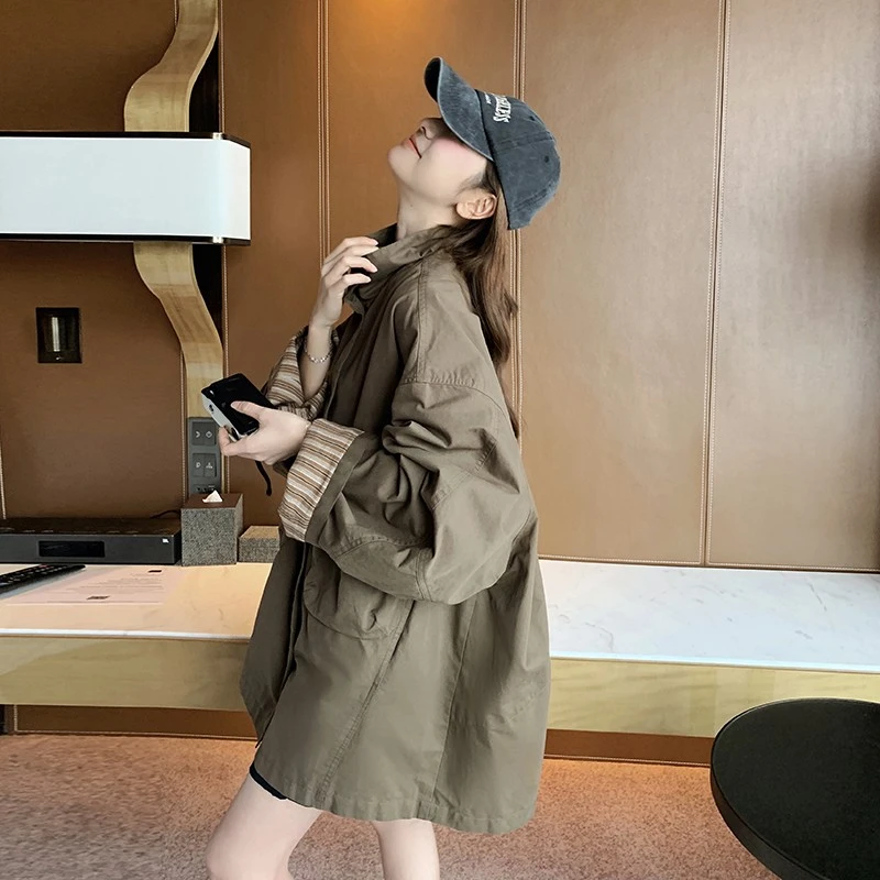 淳启日系时尚休闲短版风衣外套女春秋季新款韩版宽松显瘦工装上衣