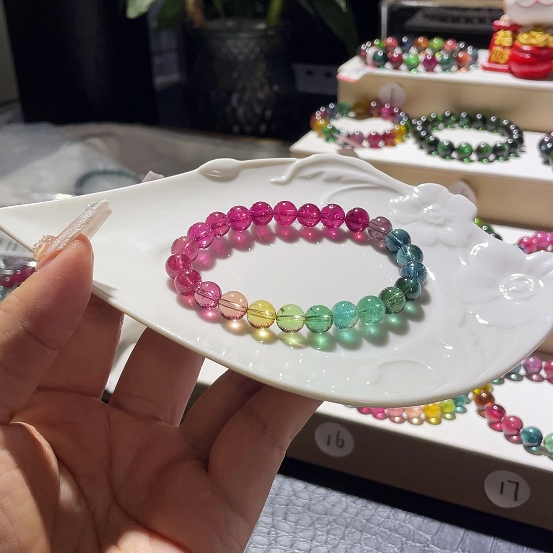 未镶嵌手链碧玺精品大段彩七彩色碧玺玻璃体7.8左右