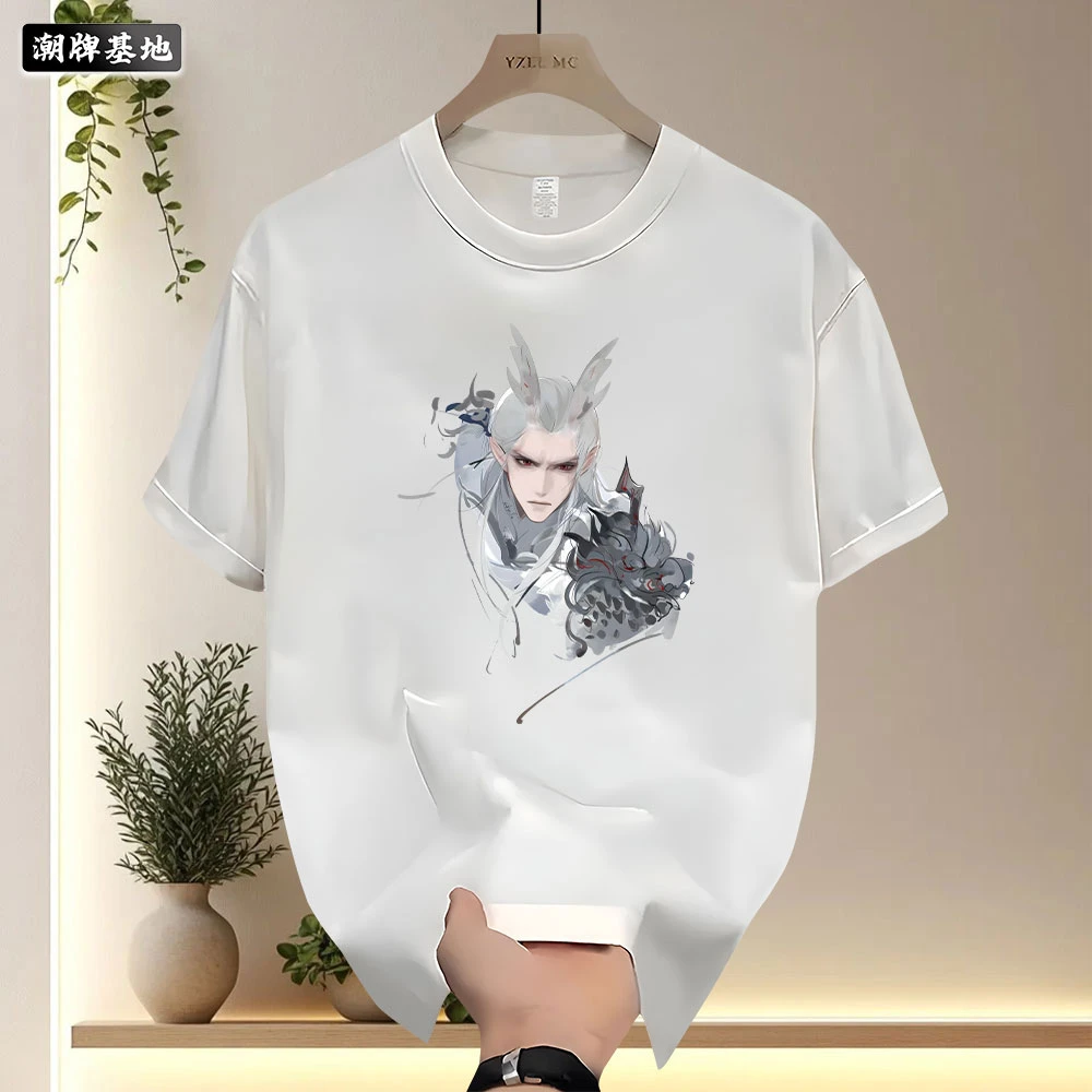 2025新款夏季国潮痞帅百搭宽松休闲潮流敖光印花男圆领纯棉短袖T