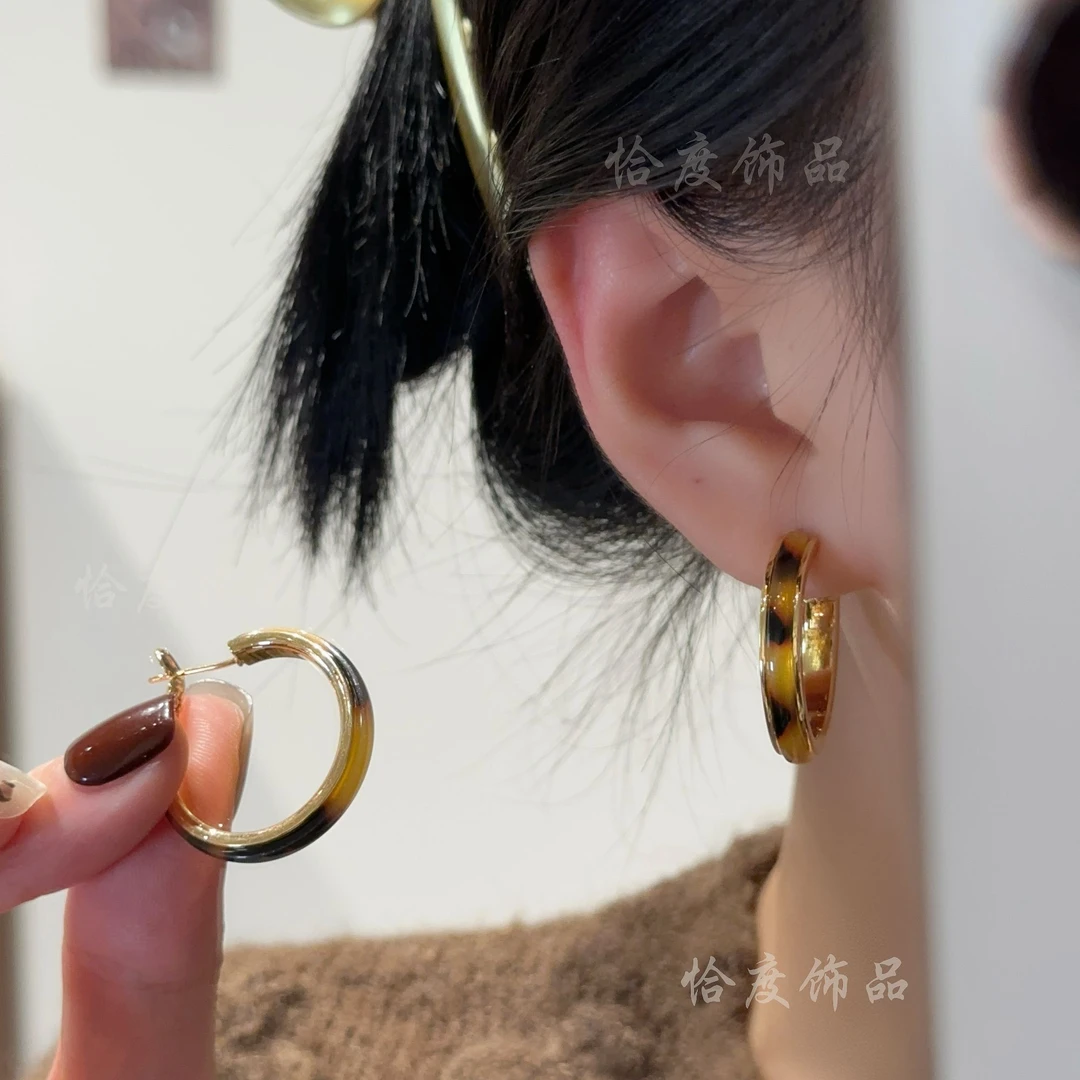 【恰度】韩版个性圆形豹纹复古耳扣小众时尚设计