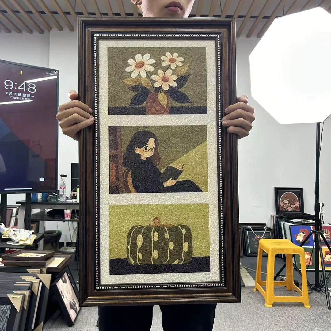 卡通人物绿色系女孩花卉客厅装饰画电视柜玄关挂画4070
