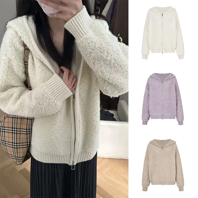 Moses Queen/魔西女王连帽双拉链开衫毛衣秋冬宽松慵懒风针织衫