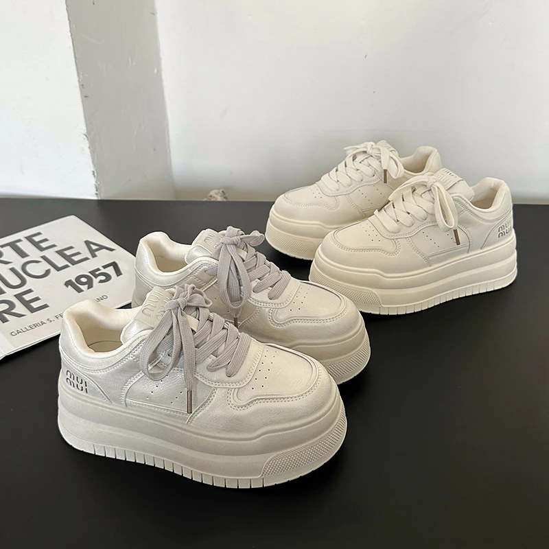 2025春季时尚休闲鞋休闲系带厚底增高时尚小白鞋女鞋百搭ins韩版