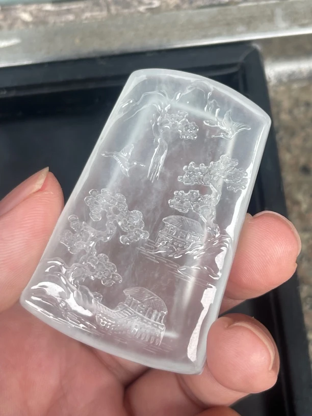 缅甸翡翠A货山水牌