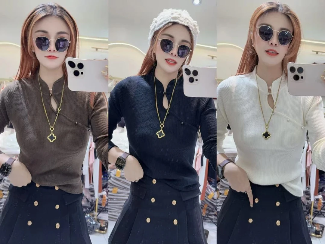 新款洋气显白修身气质针织上衣2525