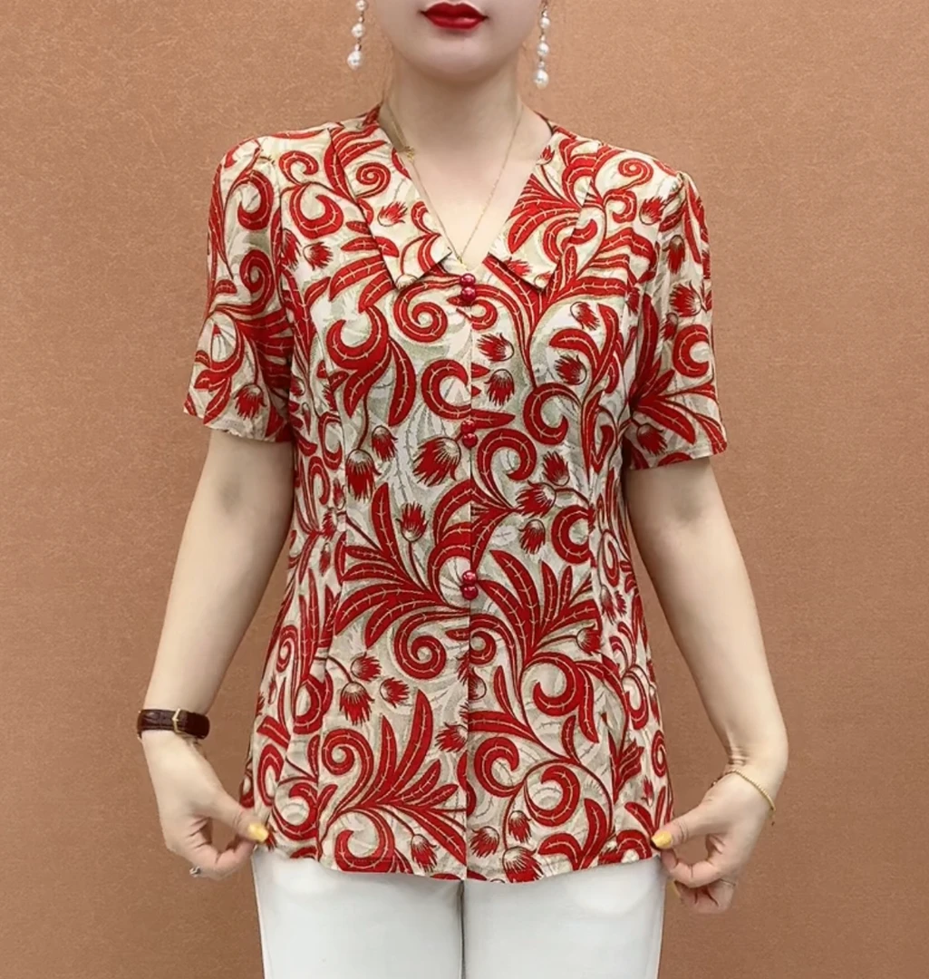 2025夏季新款娃娃领显瘦百搭上衣遮肚妈妈装中老年气质洋气碎花